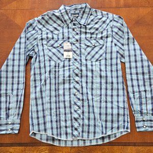 Wrangler men's large tall western long sleeve plaid pearl snap shirt